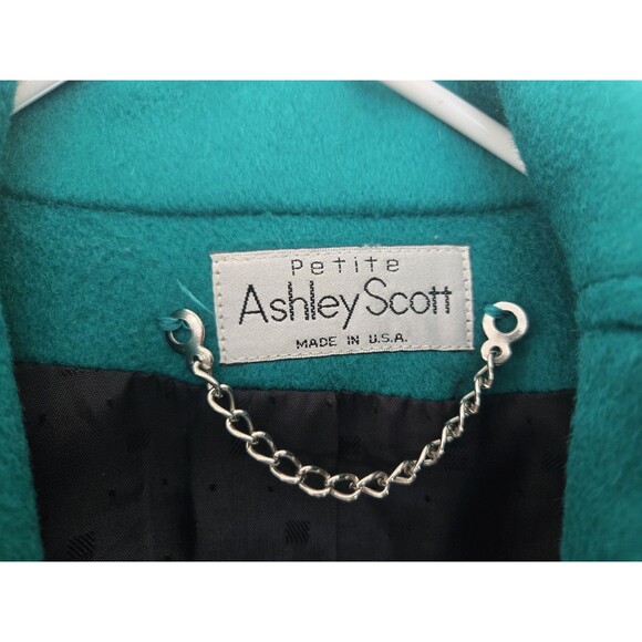 VTG Ashley Scott Coat Womens L Green Wool Long Overcoat Petite Old Money Luxury - Picture 4 of 9